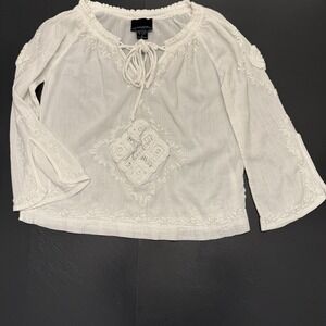 CYNTHIA ROWLEY White Crochet Blouse Boho Revival Fairycore Size M White